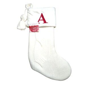 St. Nicholas Square 21 inch White Knitted Initial A Monogram Christmas Stocking